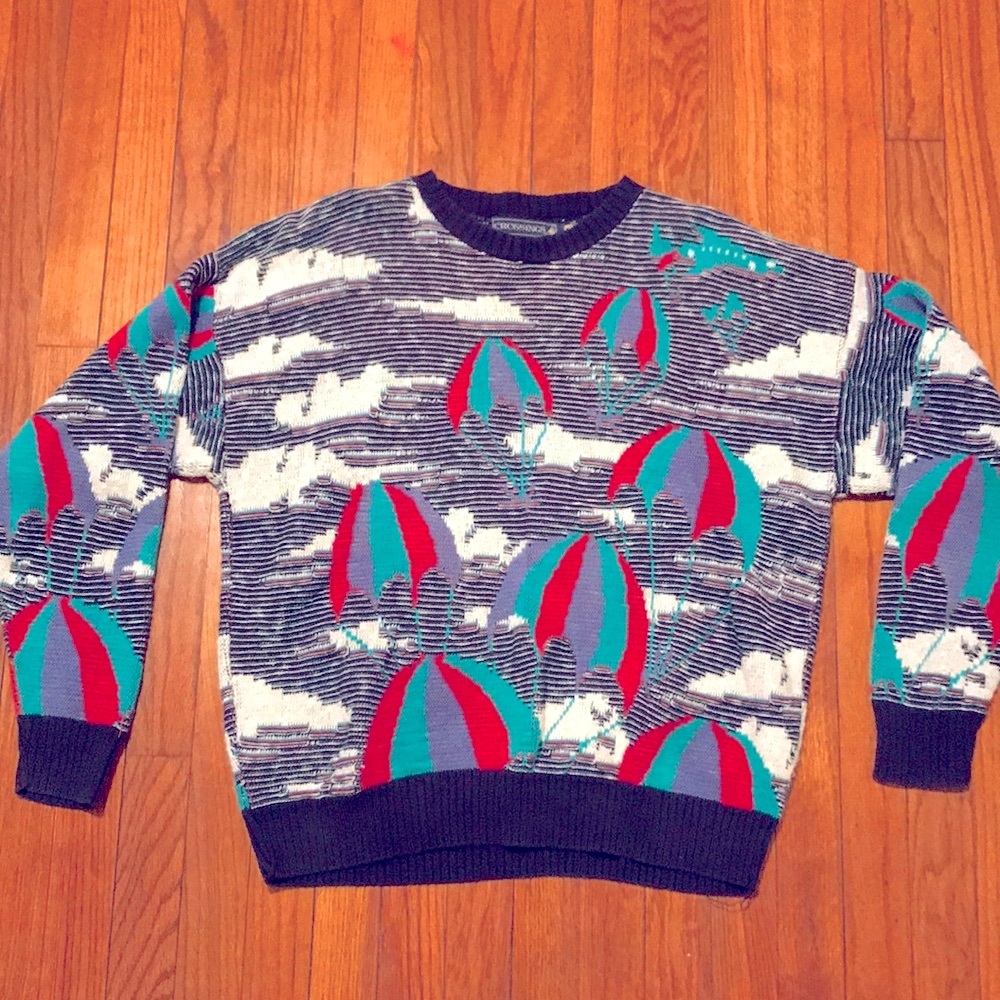 Vintage Cotton print all over skydiving sweater. - Picture 1 of 3
